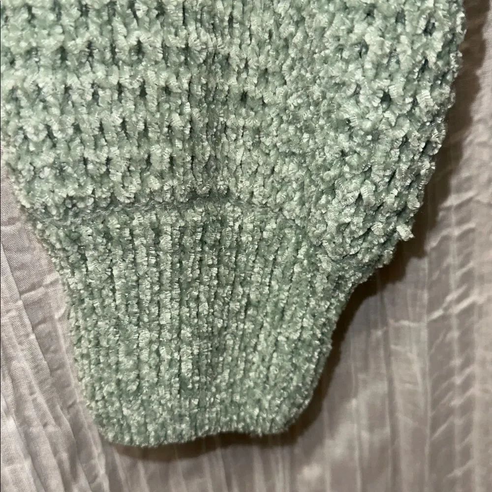 ALTAR’D STATE S Sage Green Chenille Waffle Knit Crew Crop Raglan Sweater - Picture 9 of 13